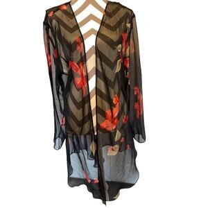 Drapers and Damons Sheer Floral Print Kimono Beaded Size 18 Romantic Goth